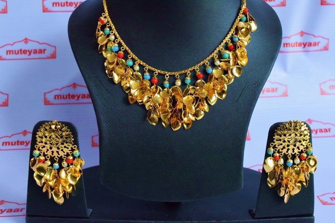 Traditional Punjabi 24 Ct Gold Plated Necklace Earrings Set J0397 | Multicolour Beads