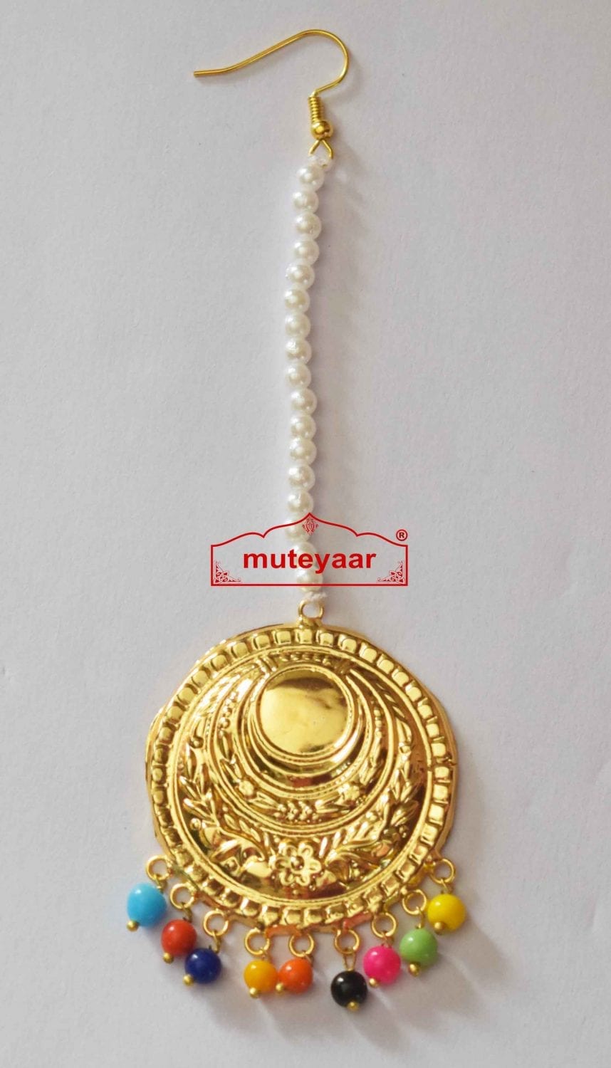 Golden Maang Teeka J0473 – Punjabi Tikka Jewellery for Giddha Bhangra