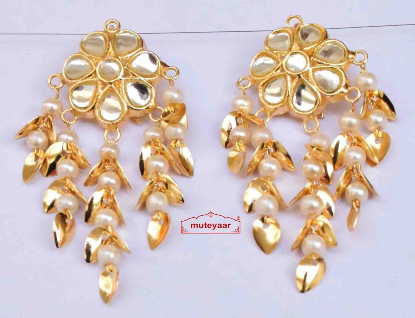 Kundan Earrings Gold Polished Traditional Punjabi Jhumki J0483