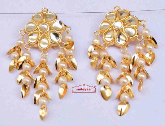 PJ- Gold Polished Kundan Jhumki J0483 | 3 Inch Traditional Punjabi Earrings | Punjabi Bridal Jewellery