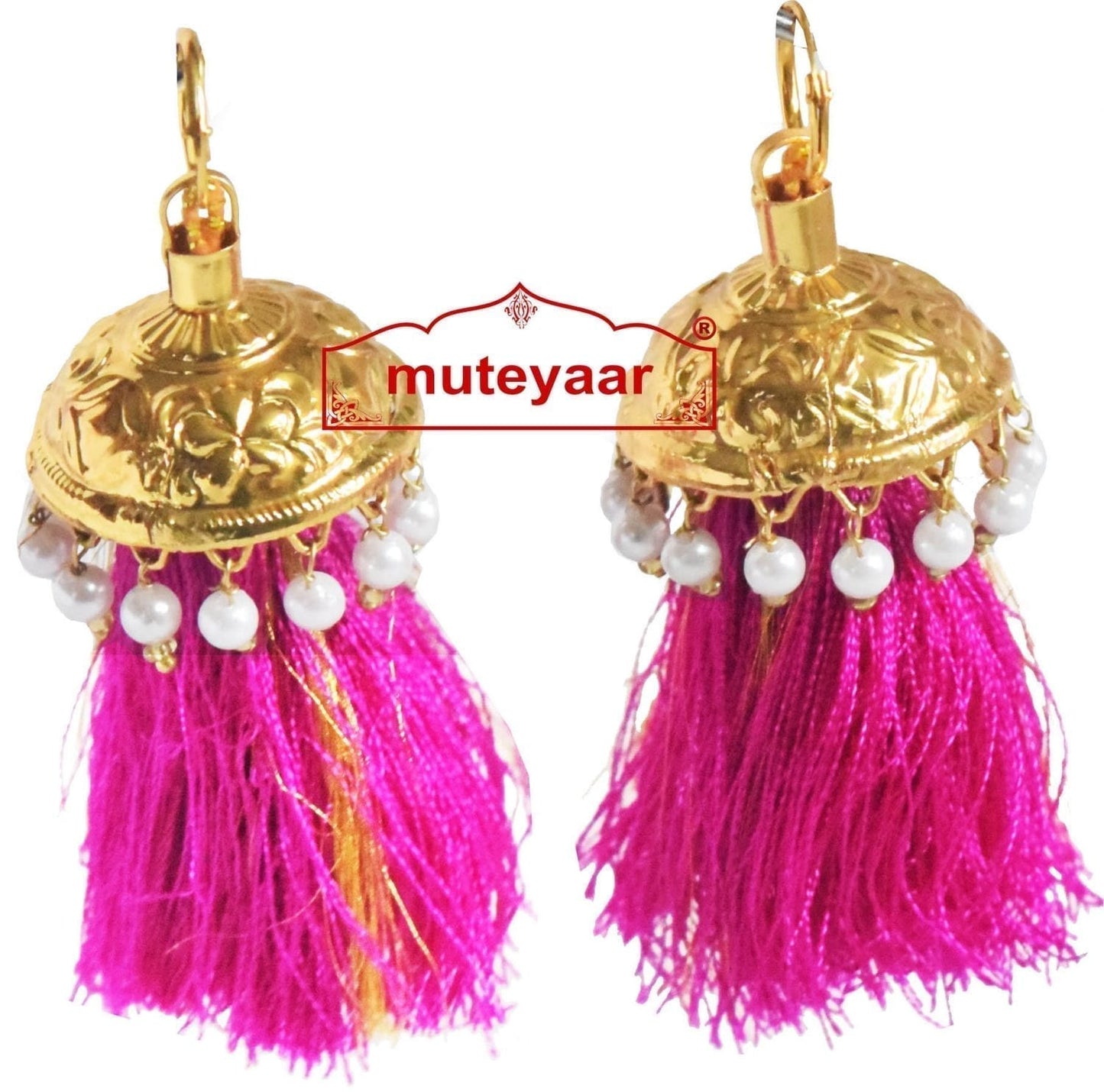 Lotan Jhumki Set with 12 Pairs Tassel Phumans – Handicraft Punjabi Earrings